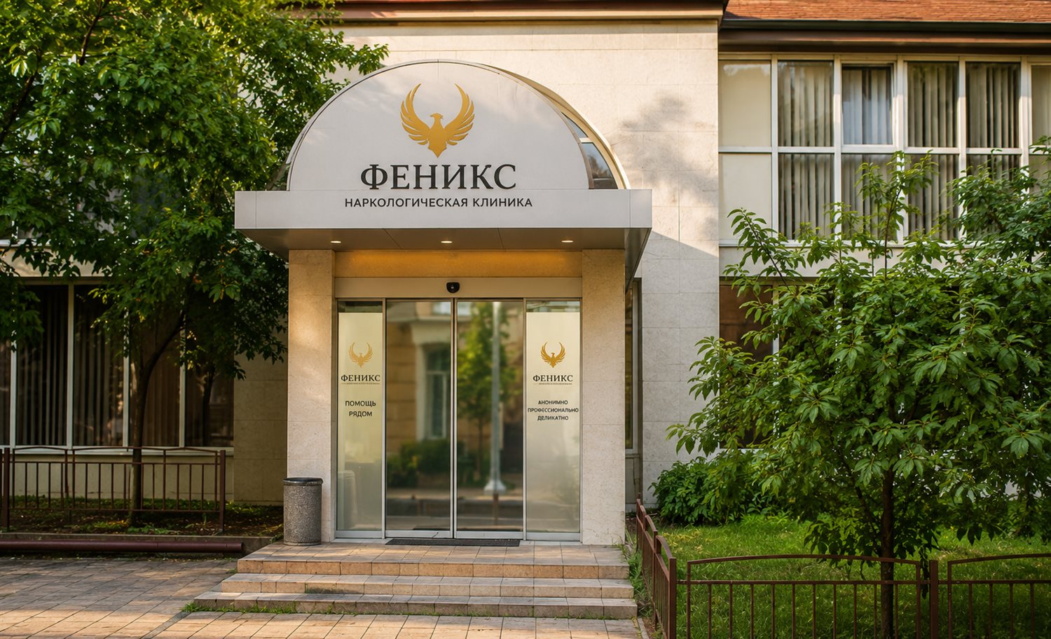Вход в наркологическую клинику «Феникс» в Дорогобуже